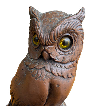 Vintage Resin Owl Trio Figurine - Wise Owl Ornament Wood Base 19cm