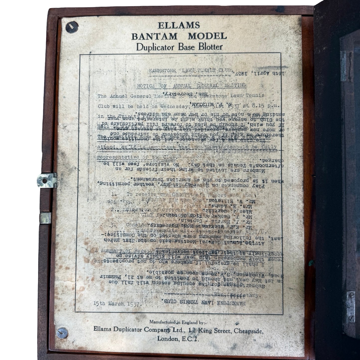 Vintage Ellams Bantam Model Duplicator - 1930s Portable Printing Set Box