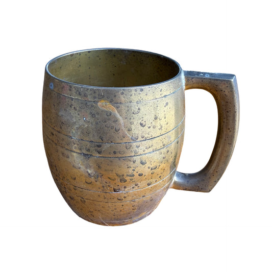 Vintage Solid Brass Barrel Tankard - Banded Decorative Mug 9.5cm