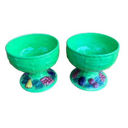 Pair of Vintage Carlton Ware Fruit Pedestal Bowls - Lime Green 10cm
