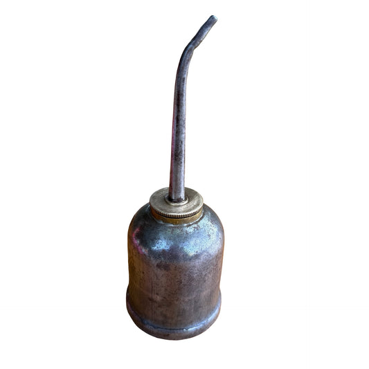 Antique Industrial Metal Oil Can - Vintage Workshop Spout Oiler 21cm