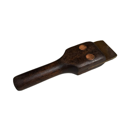 Antique Wooden Leather Burnisher - Vintage Brass Slicker Tool 17cm