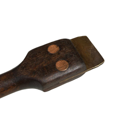 Antique Wooden Leather Burnisher - Vintage Brass Slicker Tool 17cm