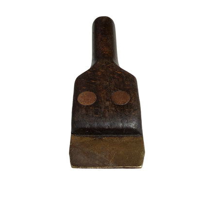 Antique Wooden Leather Burnisher - Vintage Brass Slicker Tool 17cm