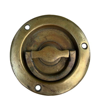 Pair of Antique Brass Flush Round Stable Door Pulls - Recessed Handles 10cm