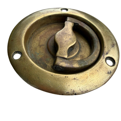 Pair of Antique Brass Flush Round Stable Door Pulls - Recessed Handles 10cm