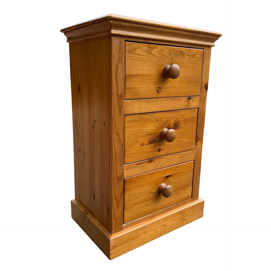 Vintage Tall Pine Bedside Chest - Three Drawer Storage Unit 85cm