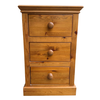 Vintage Tall Pine Bedside Chest - Three Drawer Storage Unit 85cm