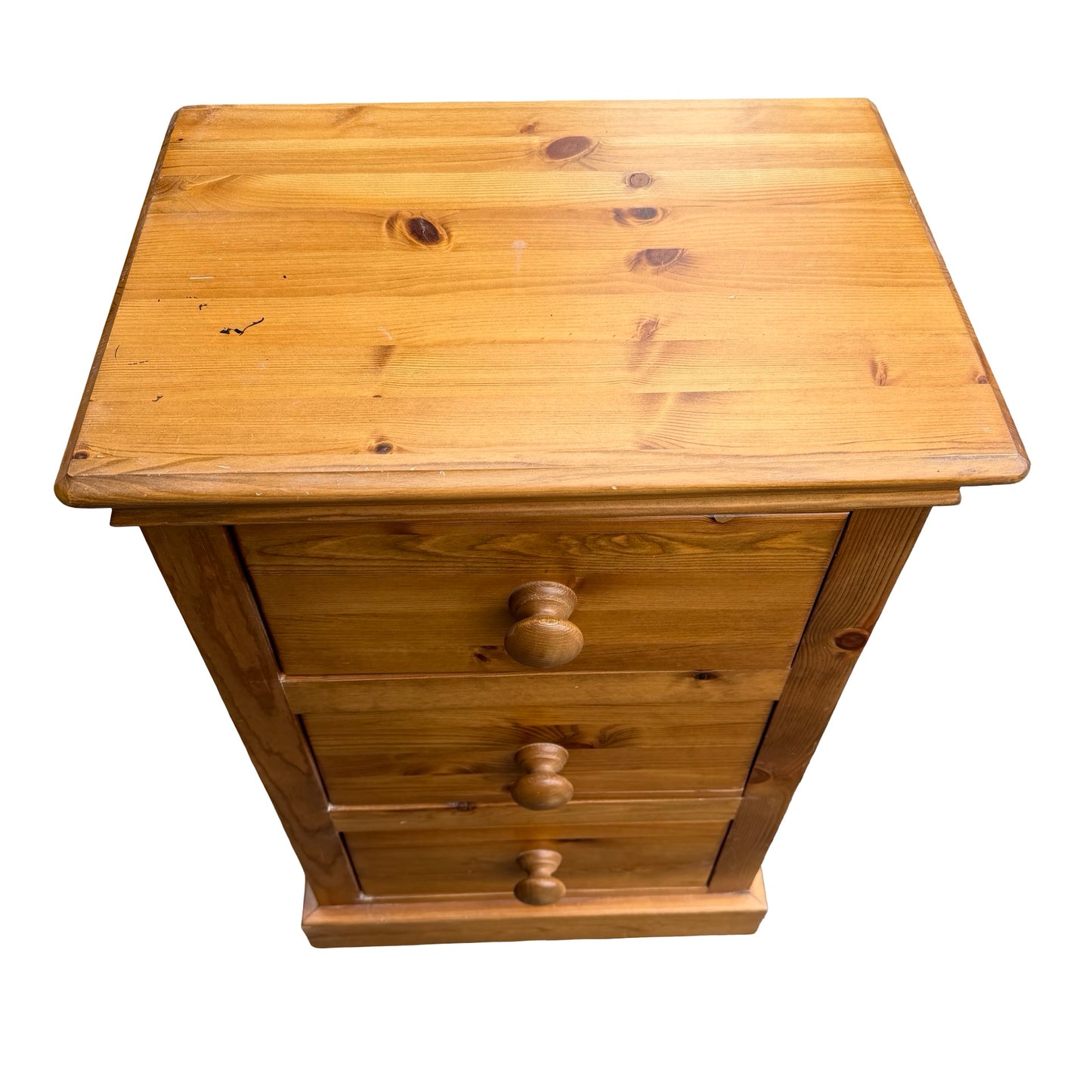 Vintage Tall Pine Bedside Chest - Three Drawer Storage Unit 85cm
