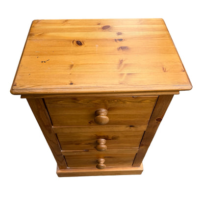 Vintage Tall Pine Bedside Chest - Three Drawer Storage Unit 85cm