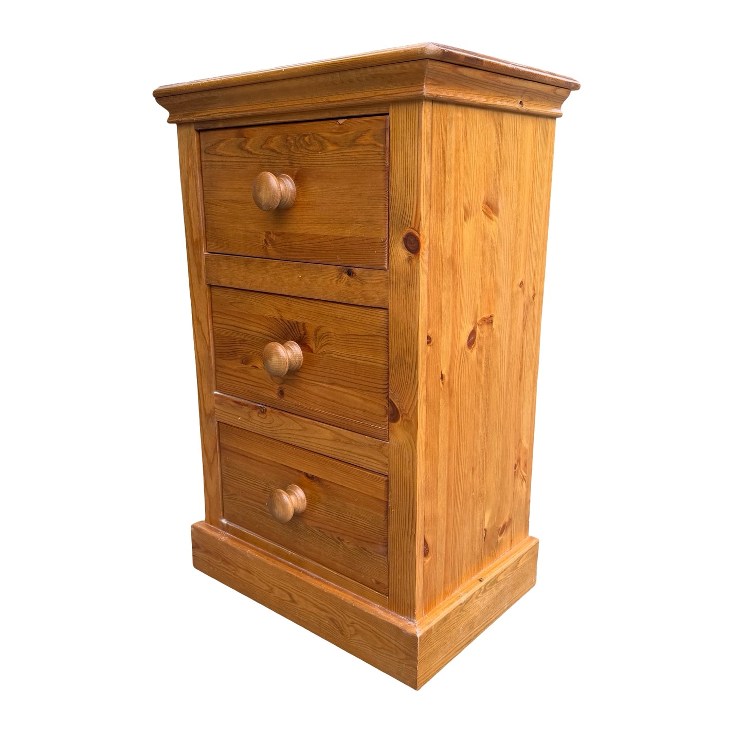 Vintage Tall Pine Bedside Chest - Three Drawer Storage Unit 85cm