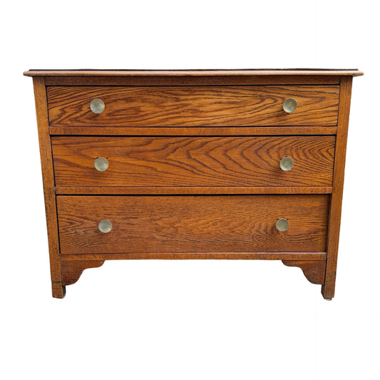 Antique Oak Veneer Three Drawer Chest - Rustic Storage Unit 86cm