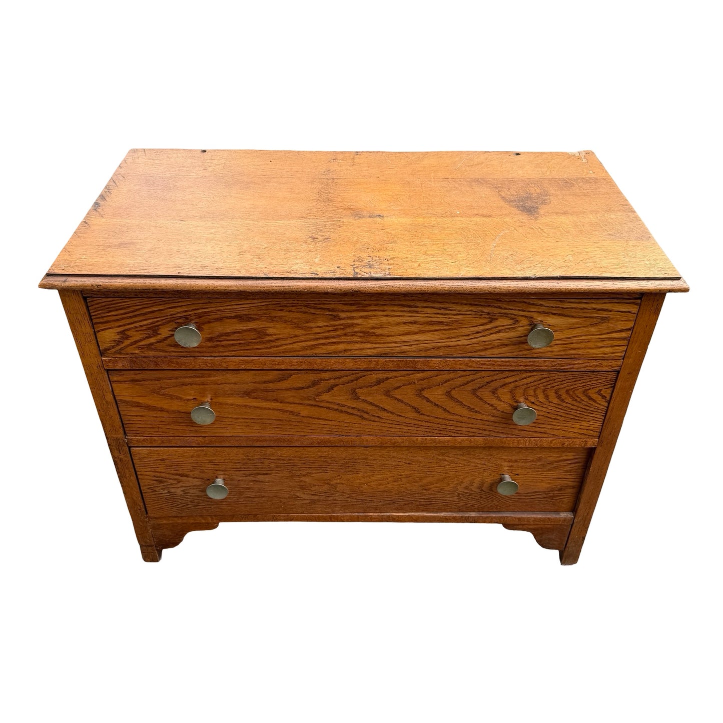 Antique Oak Veneer Three Drawer Chest - Rustic Storage Unit 86cm
