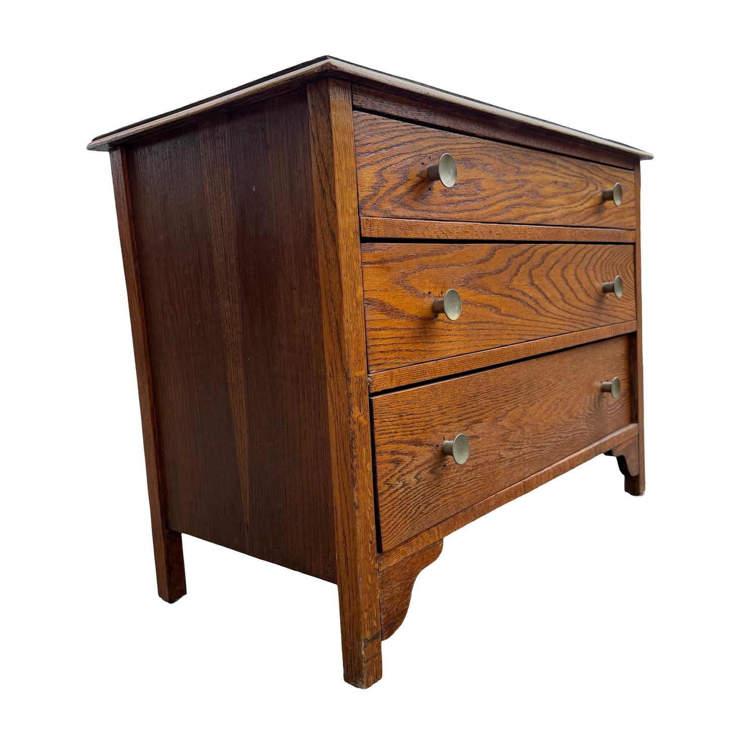 Antique Oak Veneer Three Drawer Chest - Rustic Storage Unit 86cm