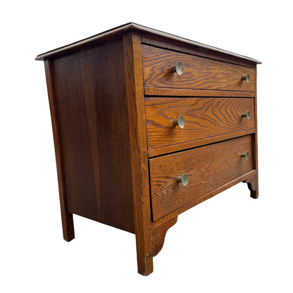 Antique Oak Veneer Three Drawer Chest - Rustic Storage Unit 86cm