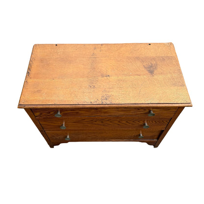 Antique Oak Veneer Three Drawer Chest - Rustic Storage Unit 86cm