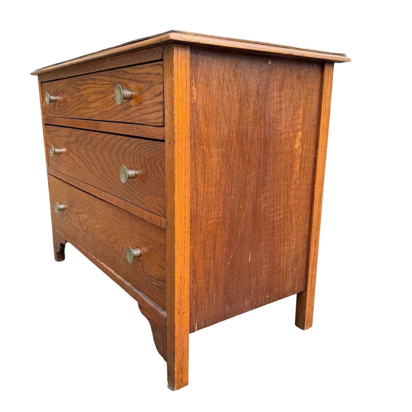 Antique Oak Veneer Three Drawer Chest - Rustic Storage Unit 86cm