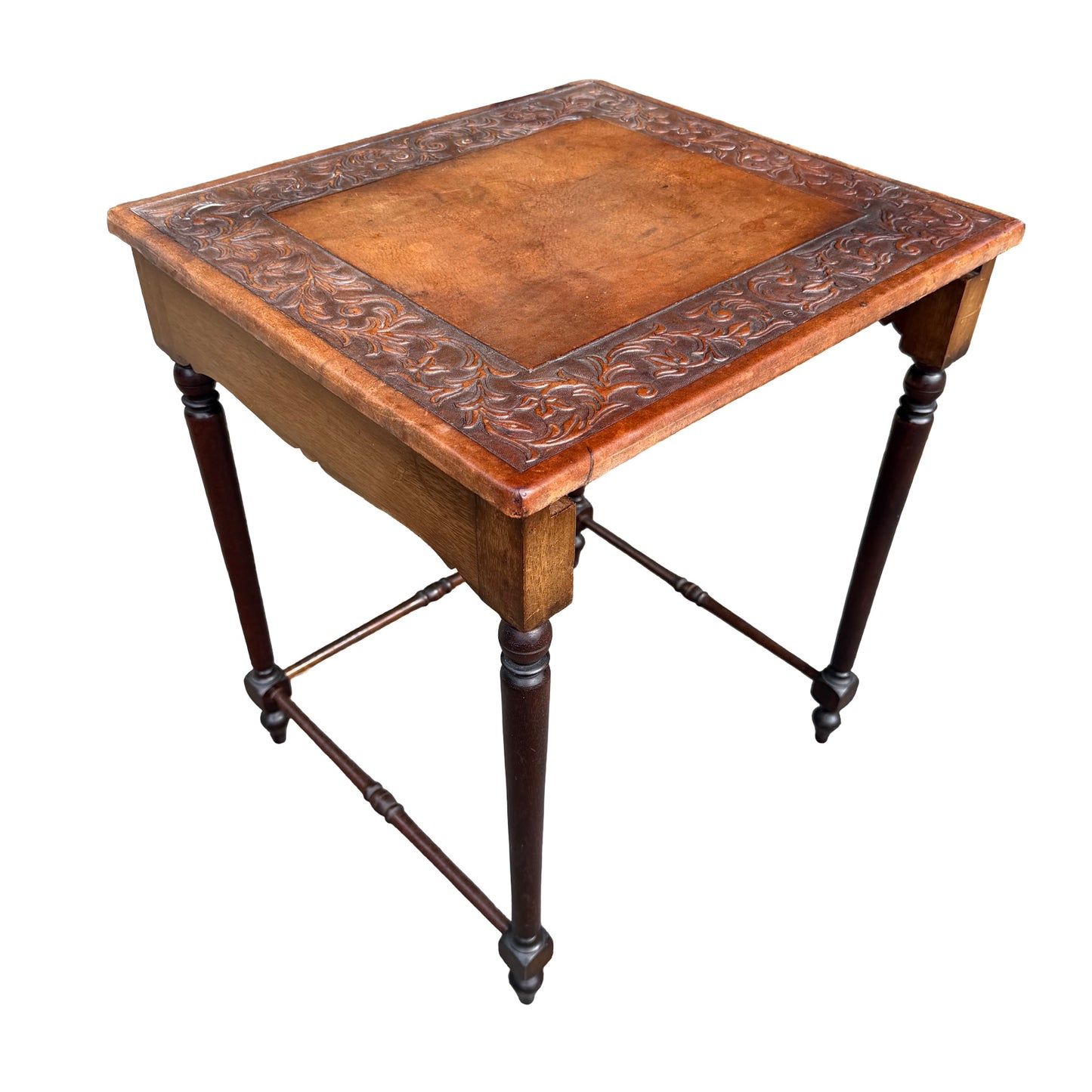 Vintage Mahogany Tooled Leather Side Table - Nest Master Table 60cm