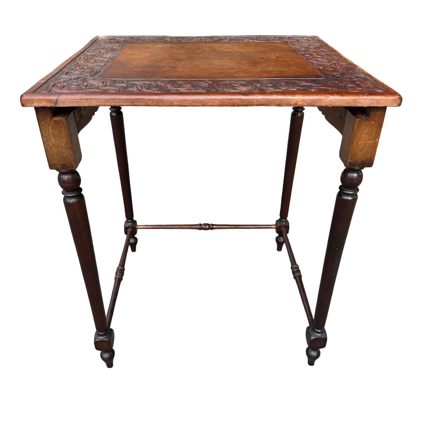 Vintage Mahogany Tooled Leather Side Table - Nest Master Table 60cm