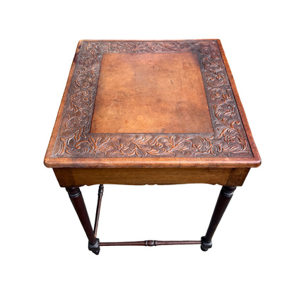 Vintage Mahogany Tooled Leather Side Table - Nest Master Table 60cm