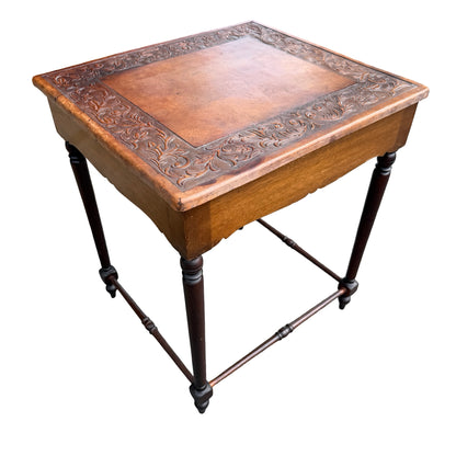 Vintage Mahogany Tooled Leather Side Table - Nest Master Table 60cm
