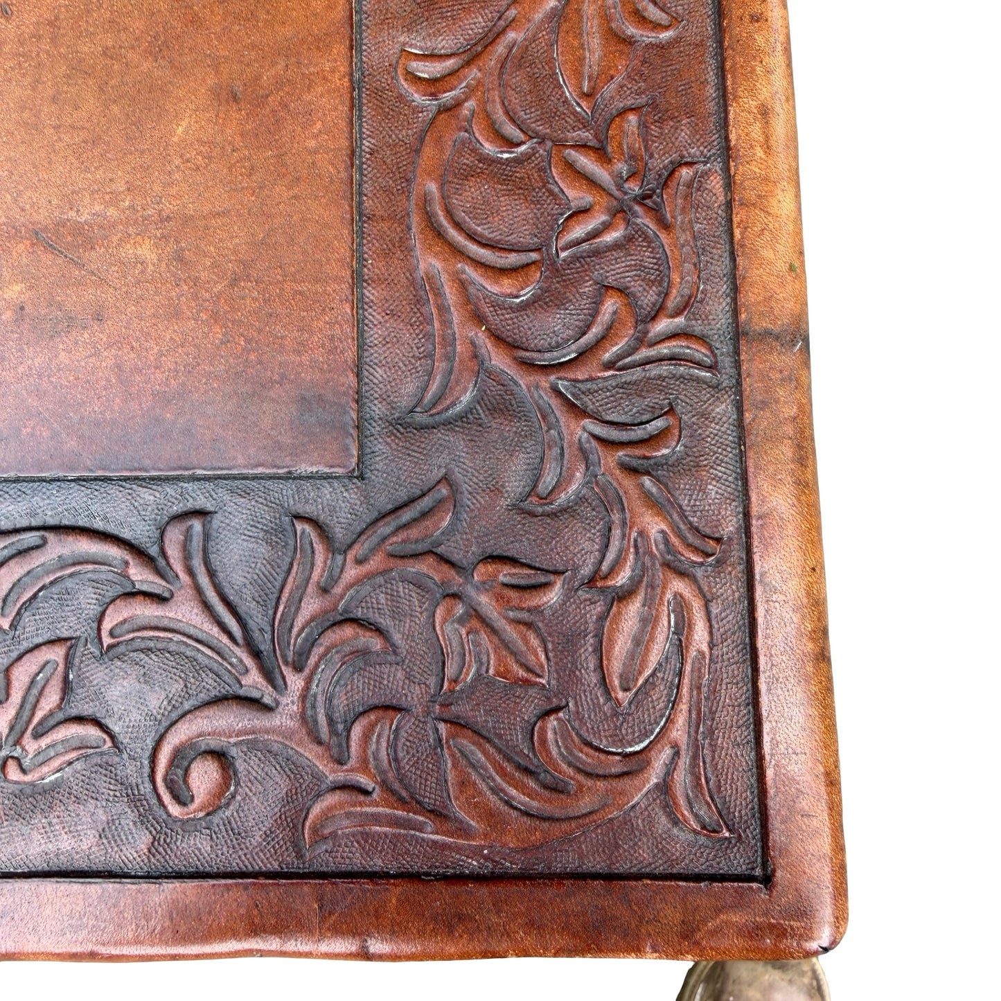 Vintage Mahogany Tooled Leather Side Table - Nest Master Table 60cm