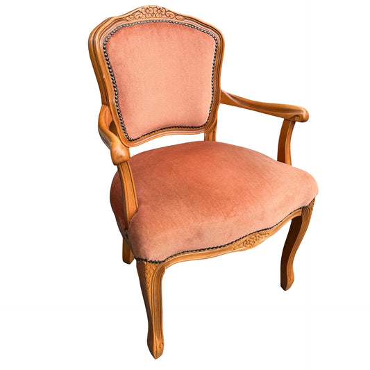 Vintage Louis XV Style Armchair - Terracotta Velvet French Fauteuil