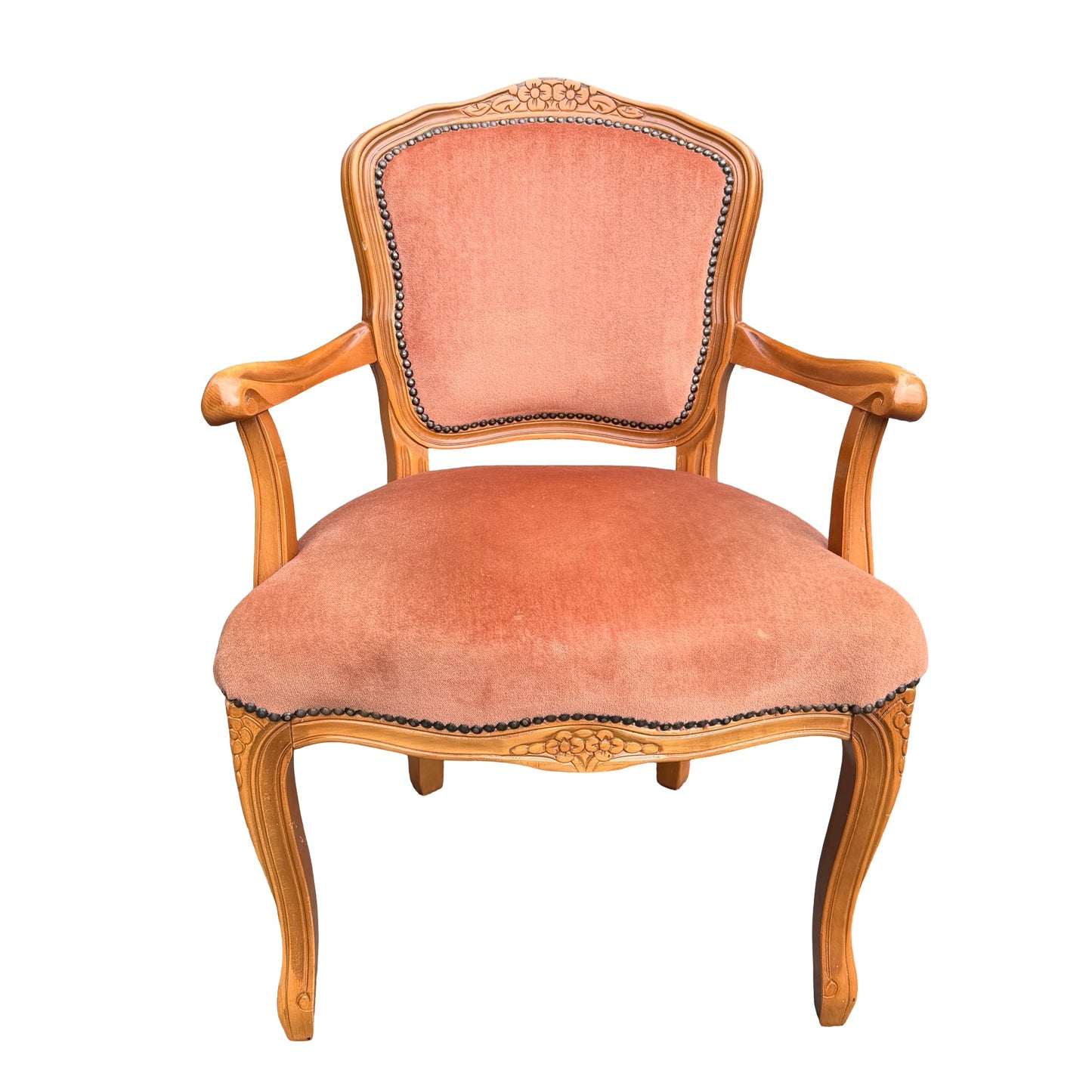 Vintage Louis XV Style Armchair - Terracotta Velvet French Fauteuil