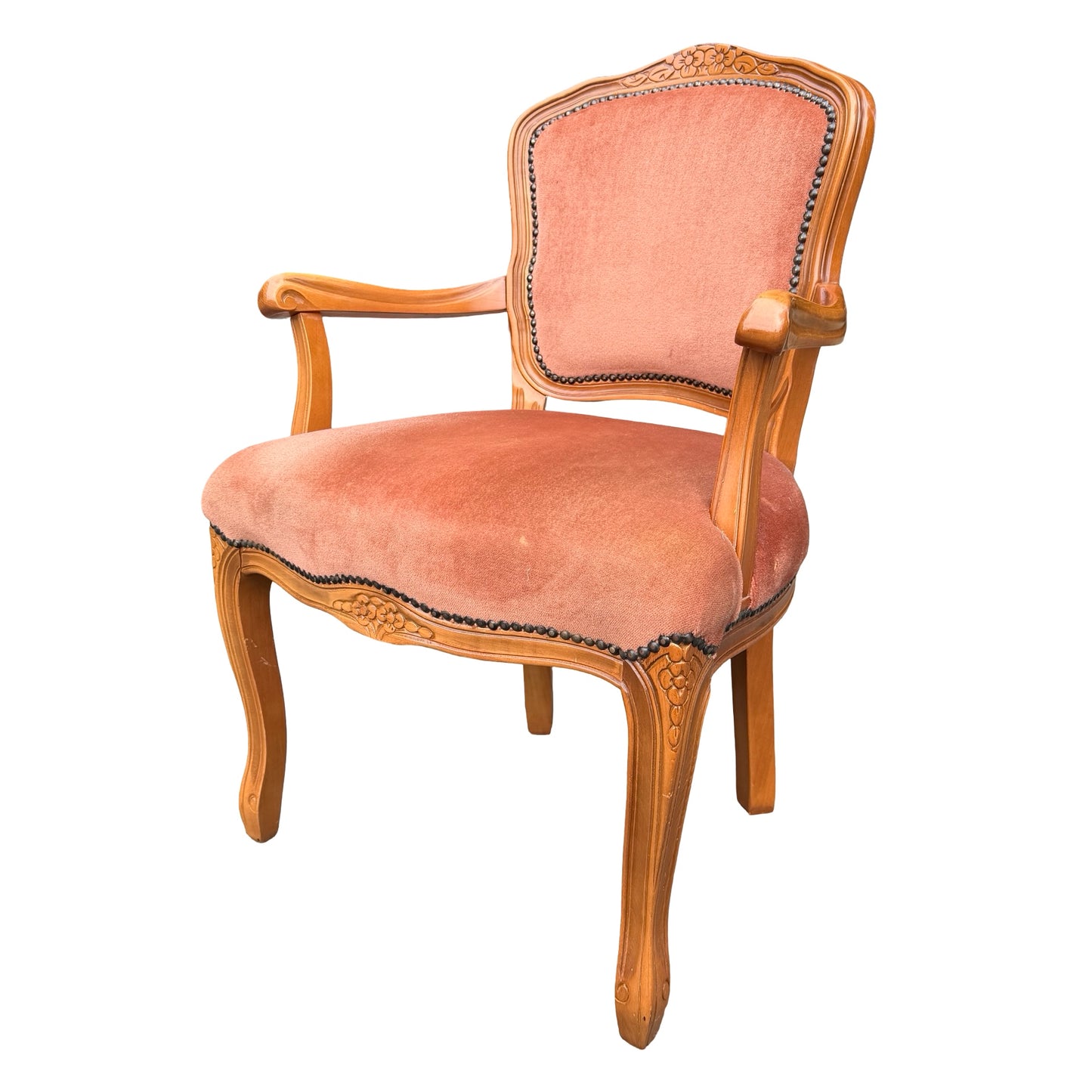 Vintage Louis XV Style Armchair - Terracotta Velvet French Fauteuil