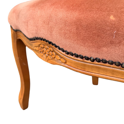 Vintage Louis XV Style Armchair - Terracotta Velvet French Fauteuil