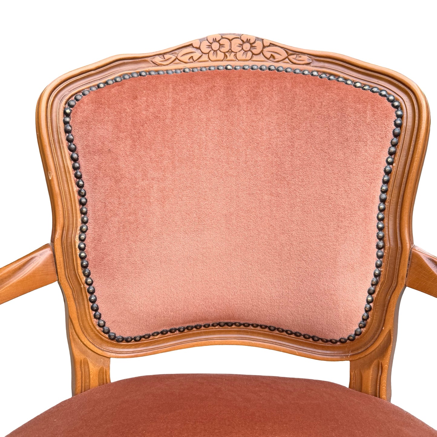 Vintage Louis XV Style Armchair - Terracotta Velvet French Fauteuil