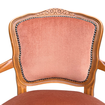 Vintage Louis XV Style Armchair - Terracotta Velvet French Fauteuil