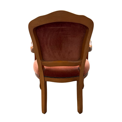 Vintage Louis XV Style Armchair - Terracotta Velvet French Fauteuil