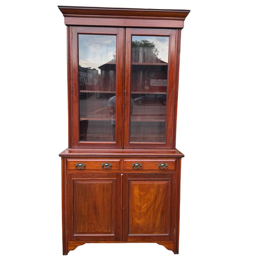 Large Edwardian Mahogany Library Bookcase - Glazed Glass Display Cabinet
