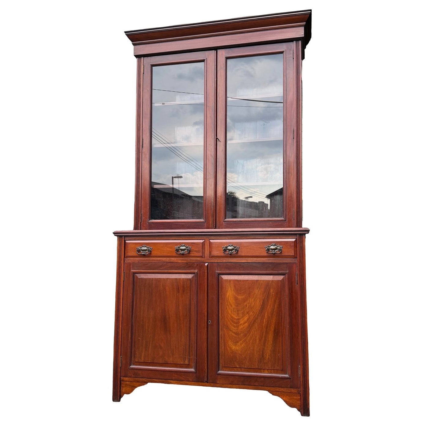 Large Edwardian Mahogany Library Bookcase - Glazed Glass Display Cabinet