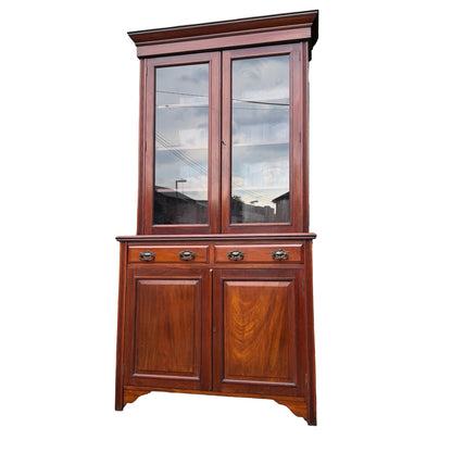 Large Edwardian Mahogany Library Bookcase - Glazed Glass Display Cabinet