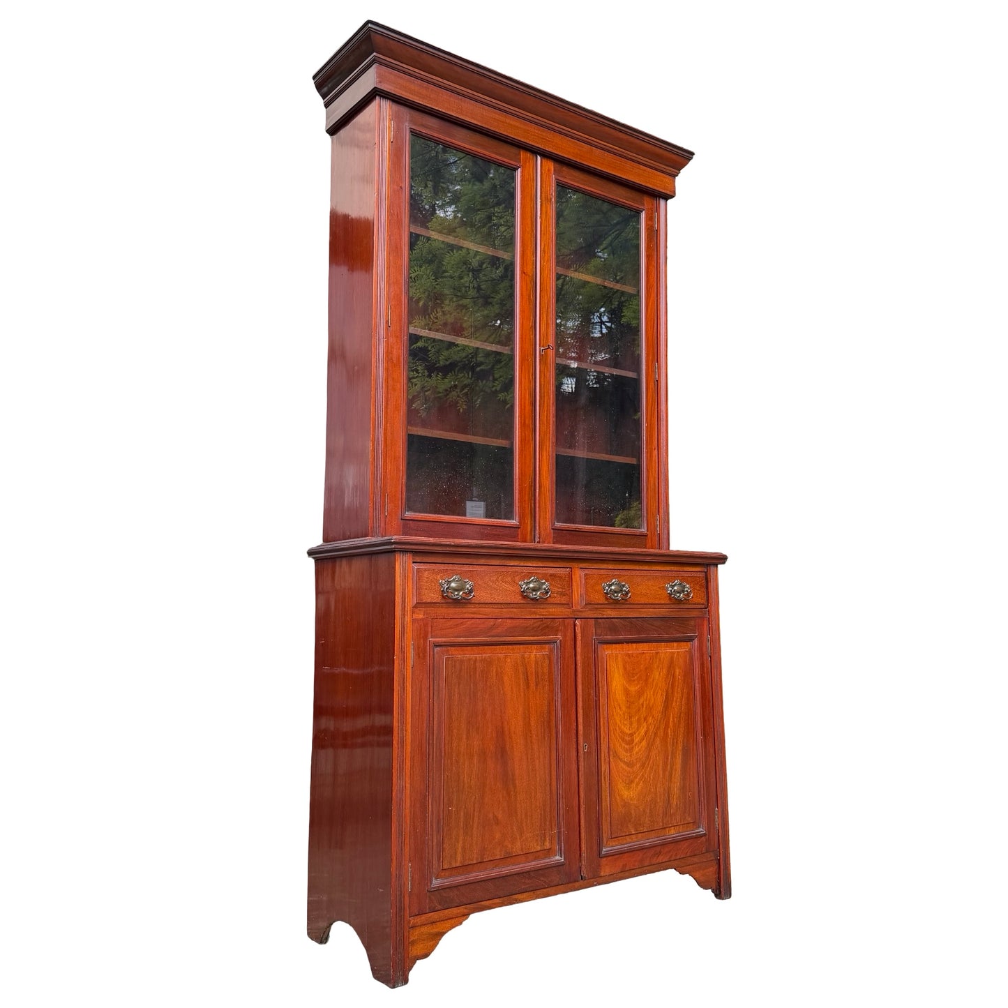 Large Edwardian Mahogany Library Bookcase - Glazed Glass Display Cabinet