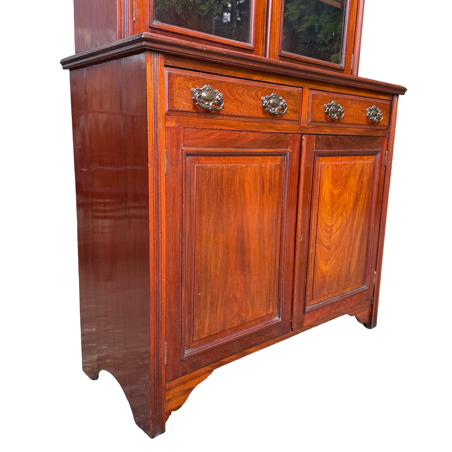 Large Edwardian Mahogany Library Bookcase - Glazed Glass Display Cabinet