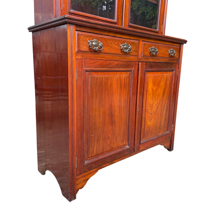 Large Edwardian Mahogany Library Bookcase - Glazed Glass Display Cabinet