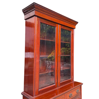 Large Edwardian Mahogany Library Bookcase - Glazed Glass Display Cabinet