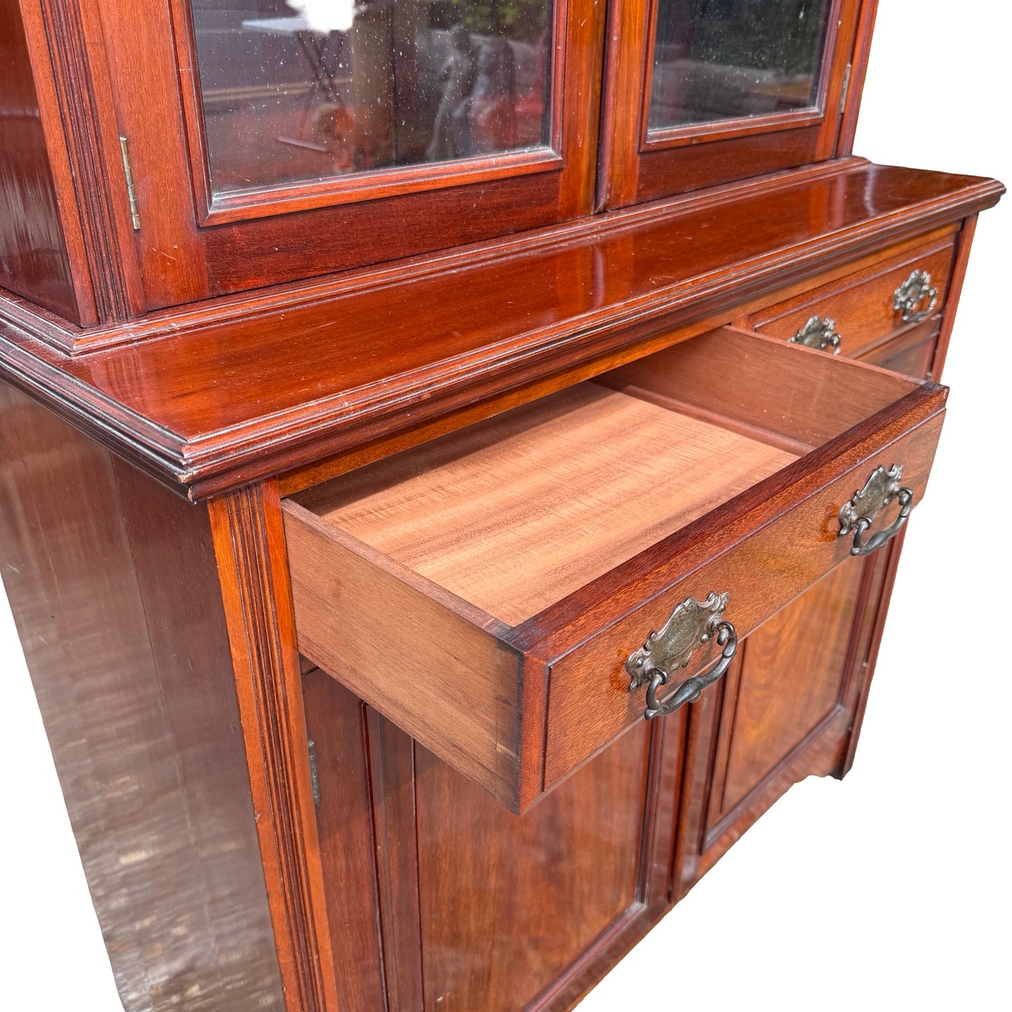 Large Edwardian Mahogany Library Bookcase - Glazed Glass Display Cabinet