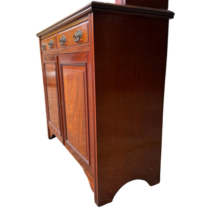 Large Edwardian Mahogany Library Bookcase - Glazed Glass Display Cabinet
