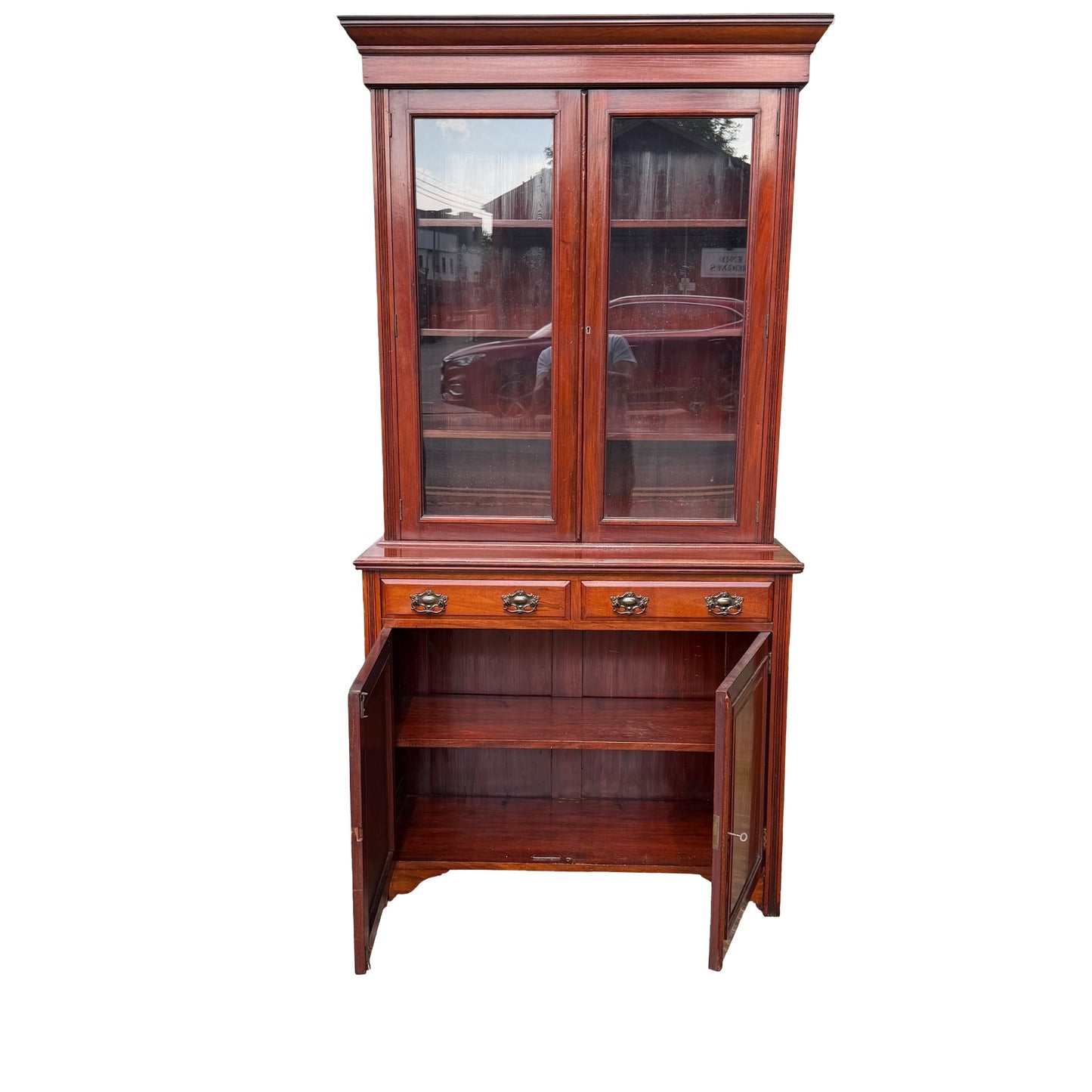 Large Edwardian Mahogany Library Bookcase - Glazed Glass Display Cabinet