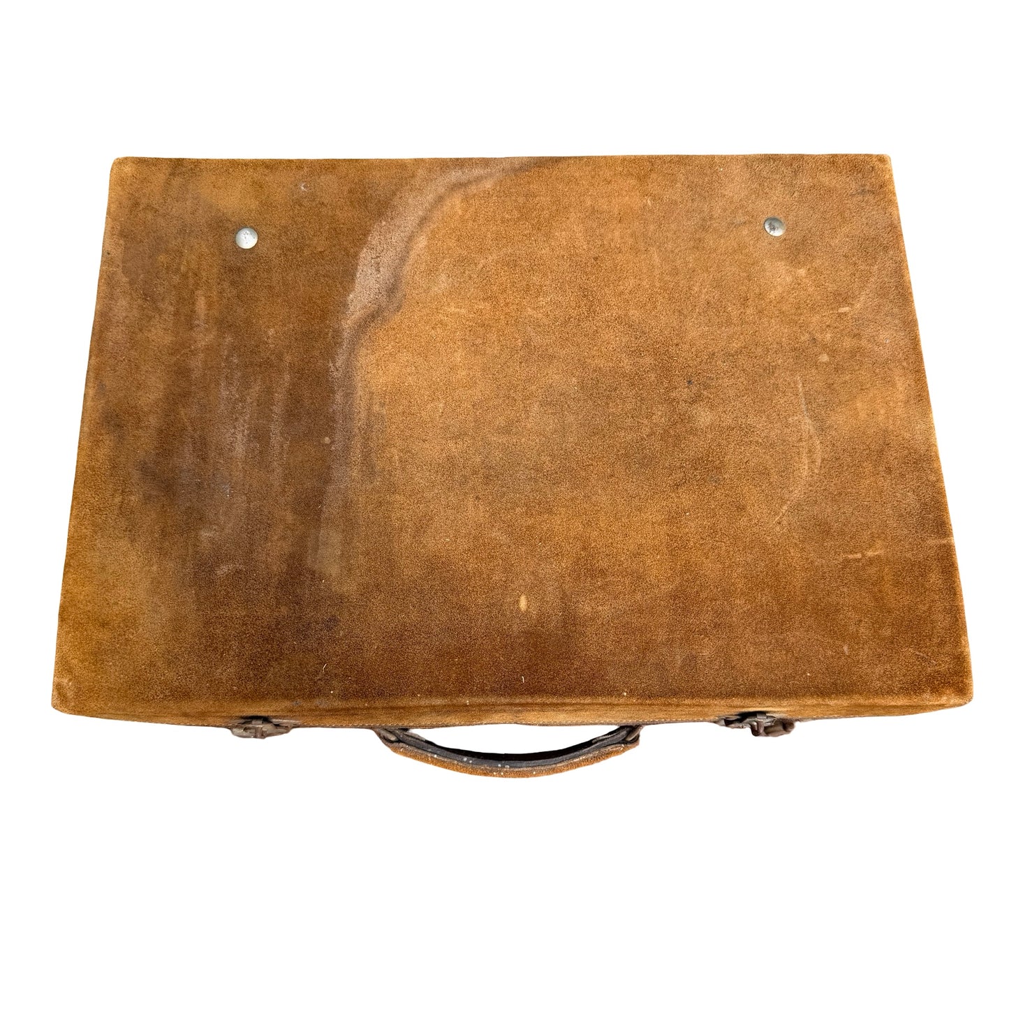 Vintage Tan Suede Suitcase - Retro Mid-Century Travel Case 42cm