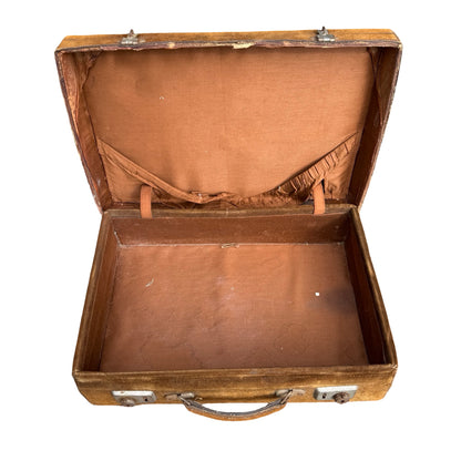 Vintage Tan Suede Suitcase - Retro Mid-Century Travel Case 42cm