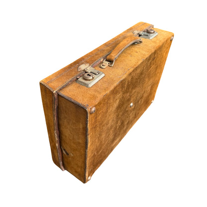 Vintage Tan Suede Suitcase - Retro Mid-Century Travel Case 42cm