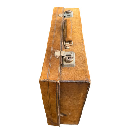 Vintage Tan Suede Suitcase - Retro Mid-Century Travel Case 42cm