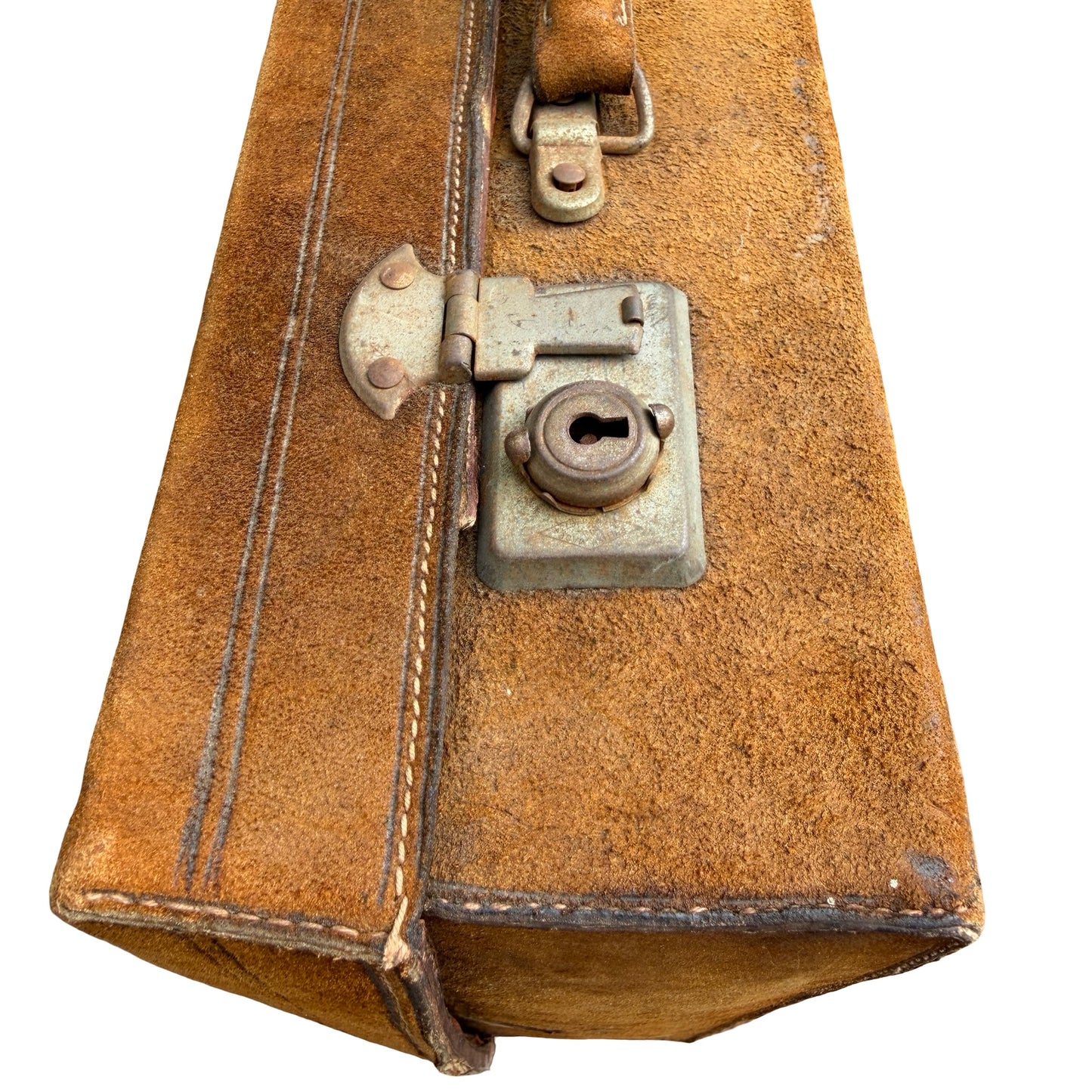 Vintage Tan Suede Suitcase - Retro Mid-Century Travel Case 42cm