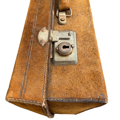 Vintage Tan Suede Suitcase - Retro Mid-Century Travel Case 42cm