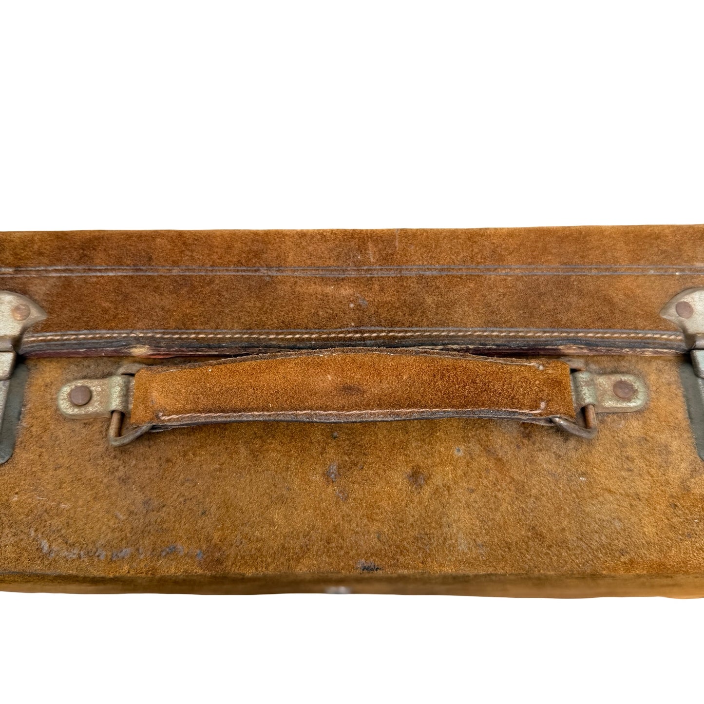 Vintage Tan Suede Suitcase - Retro Mid-Century Travel Case 42cm